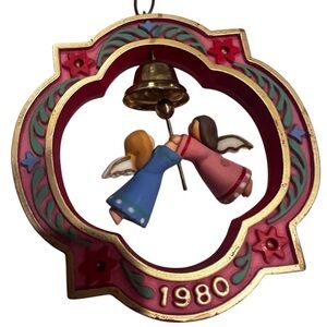 Vintage 1980 Wooden Angel Ornament with Bell